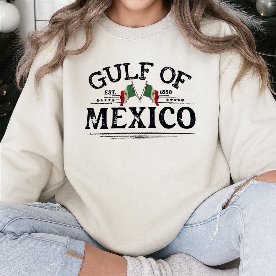 Gulf of Mexico Sweatshirt | Vintage Mexico Flag Graphic Design | Premium Cotton Blend Unisex Crewneck | Cultural Heritage Gift for Travelers
