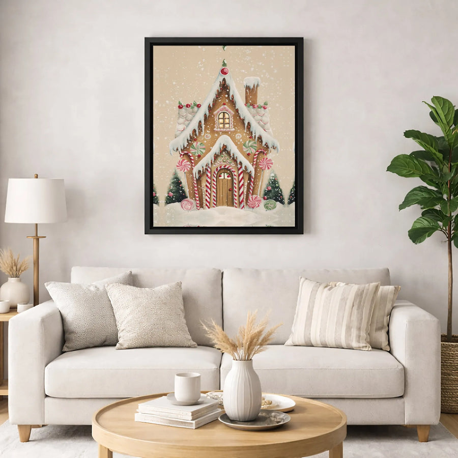 Gingerbread House Christmas Canvas Wall Art | Whimsical Candy Cane Holiday Decor | Premium Fade-Resistant Print | Festive Seasonal Gift for Home