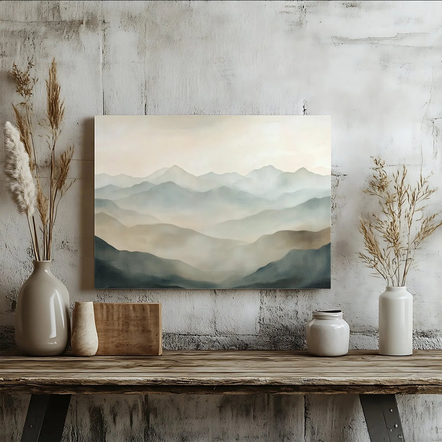 Misty Mountain Range Canvas Art | Abstract Watercolor Landscape Print | 1.25" Gallery Wrap Wall Decor | Premium Nature Home Office Gift