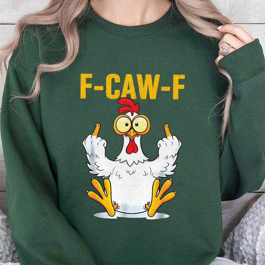 F-Caw-F Chicken Sweatshirt | Funny Rude Rooster Graphic | Premium Cotton Blend | Sarcastic Humor Gift for Men and Women