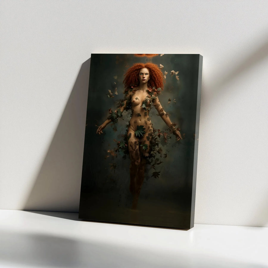 Nature Goddess Canvas Wall Art | Red Hair Forest Spirit Fantasy Print | Premium Gallery Wrap Decor | Mythical Woodland Home Decor Gift