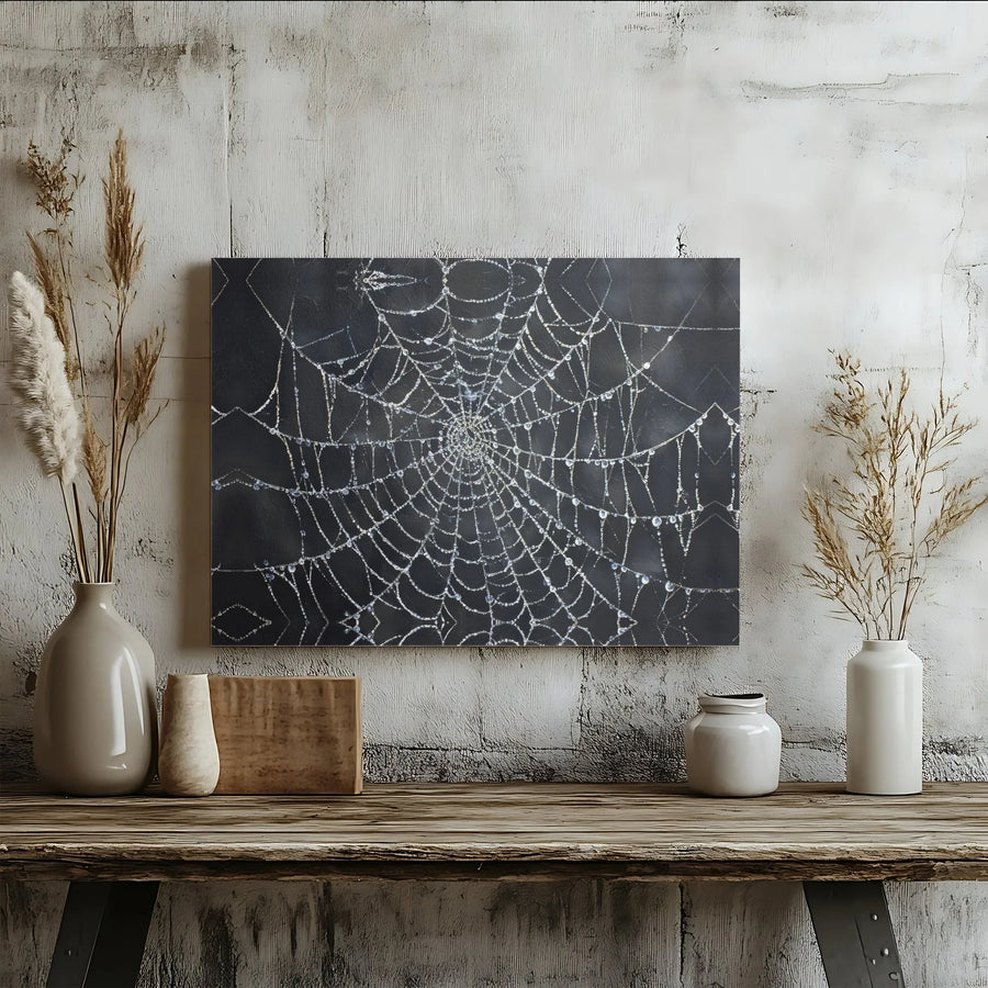 Spiderweb Canvas Wall Art | Realistic Dewdrop Spider Web Print | Premium Gallery Wrapped Canvas | Unique Goth Home Decor Gift