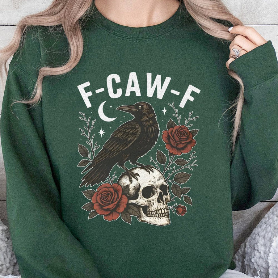 F-Caw-F Raven Sweatshirt | Gothic Skull and Rose Design | Premium Cotton-Poly Blend | Edgy Halloween Gift for Crow Lovers