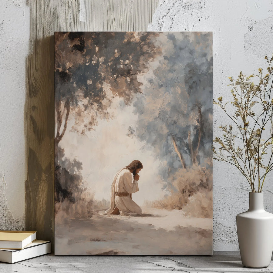 Jesus Kneeling in Prayer Canvas Art | Gethsemane Garden Portrait | Premium Gallery Wrapped Wall Decor | Religious Home Gift for Christians