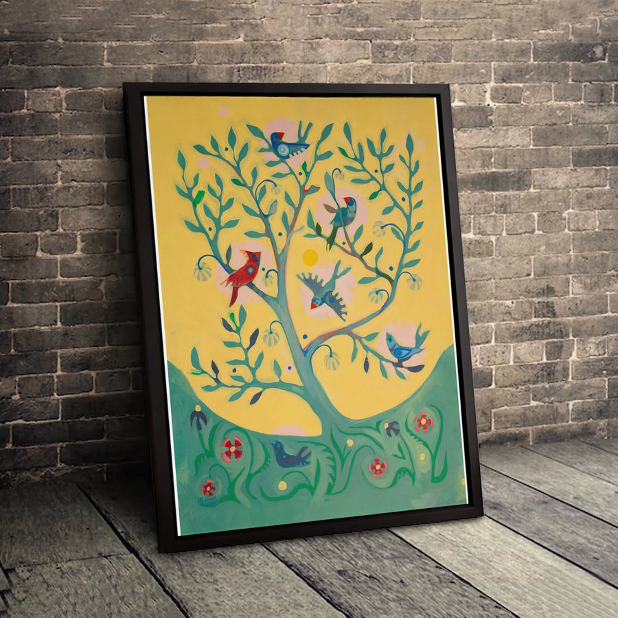 Folk Art Tree Of Life Canvas | Colorful Bird Garden Wall Art | Gallery-Quality Premium Print | Nature-Inspired Home Decor Gift