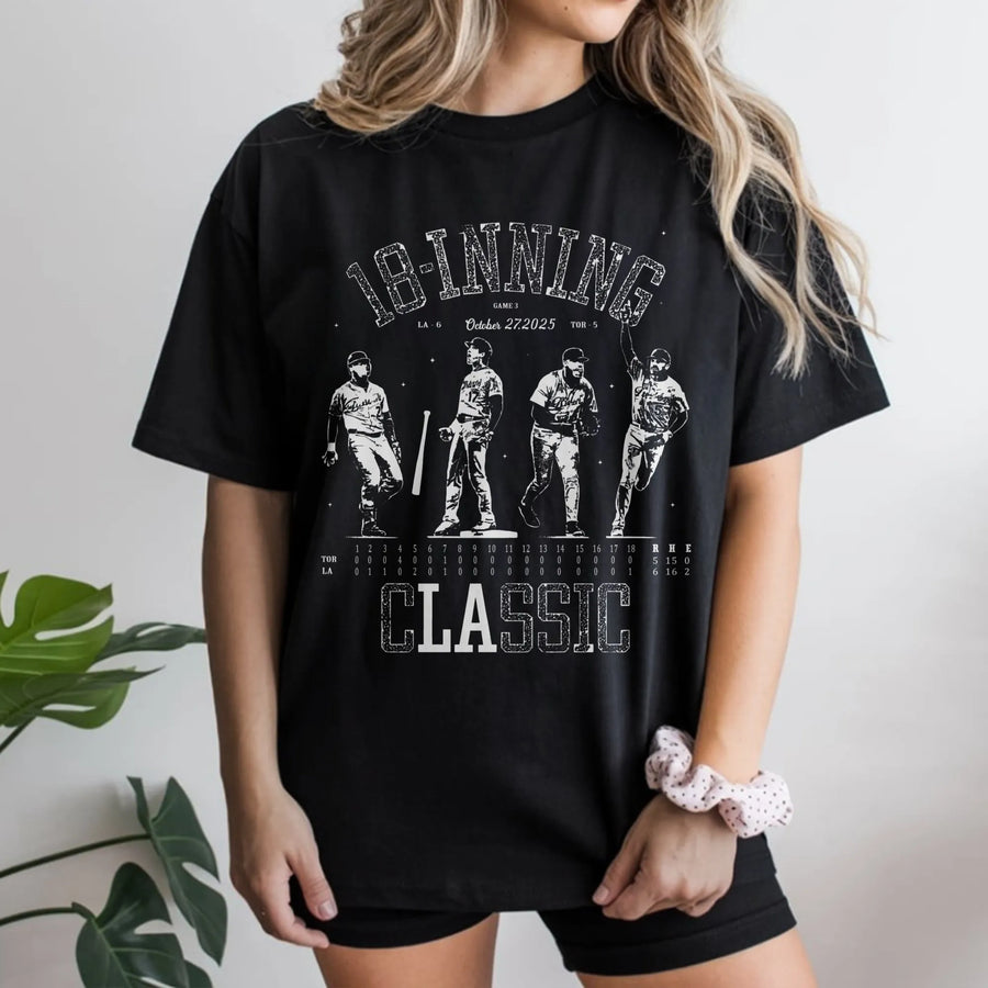 18-Inning Baseball Game T-Shirt | Vintage Scoreboard Graphic Design | Premium Cotton Apparel | Unique Gift for Baseball Fans and Sports Lovers