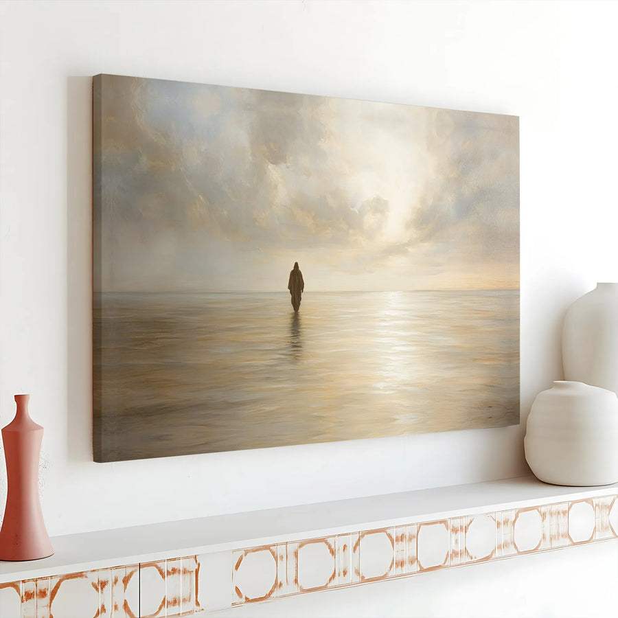 Jesus Walking On Water Canvas Wall Art | Serene Sunrise Landscape | Premium 1.25 Inch Gallery Wrap | Faithful Christian Home Decor Gift