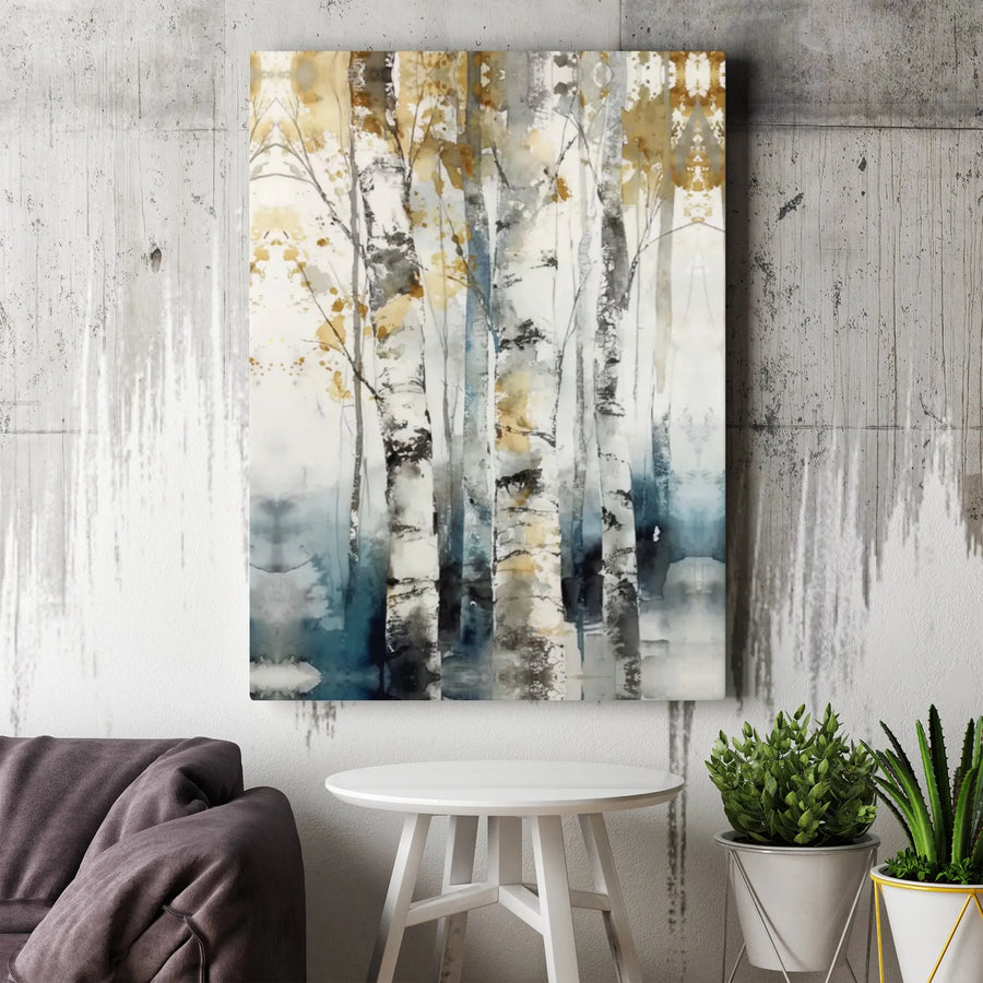 Birch Tree Canvas Wall Art | Modern Abstract Watercolor Forest Print | Premium Gallery Wrapped Canvas | Rustic Living Room Decor Gift