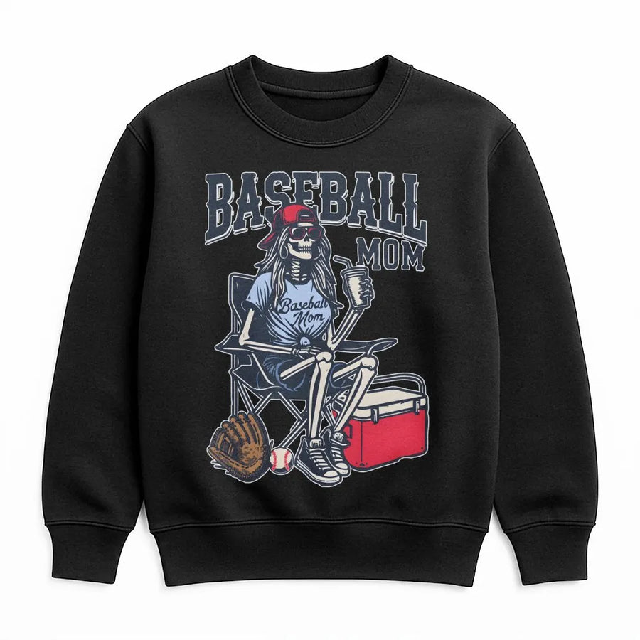 Baseball Mom Sweatshirt | Skeleton Sports Graphic Design | Premium Cotton Blend | Gift For Baseball Mama Team Mom