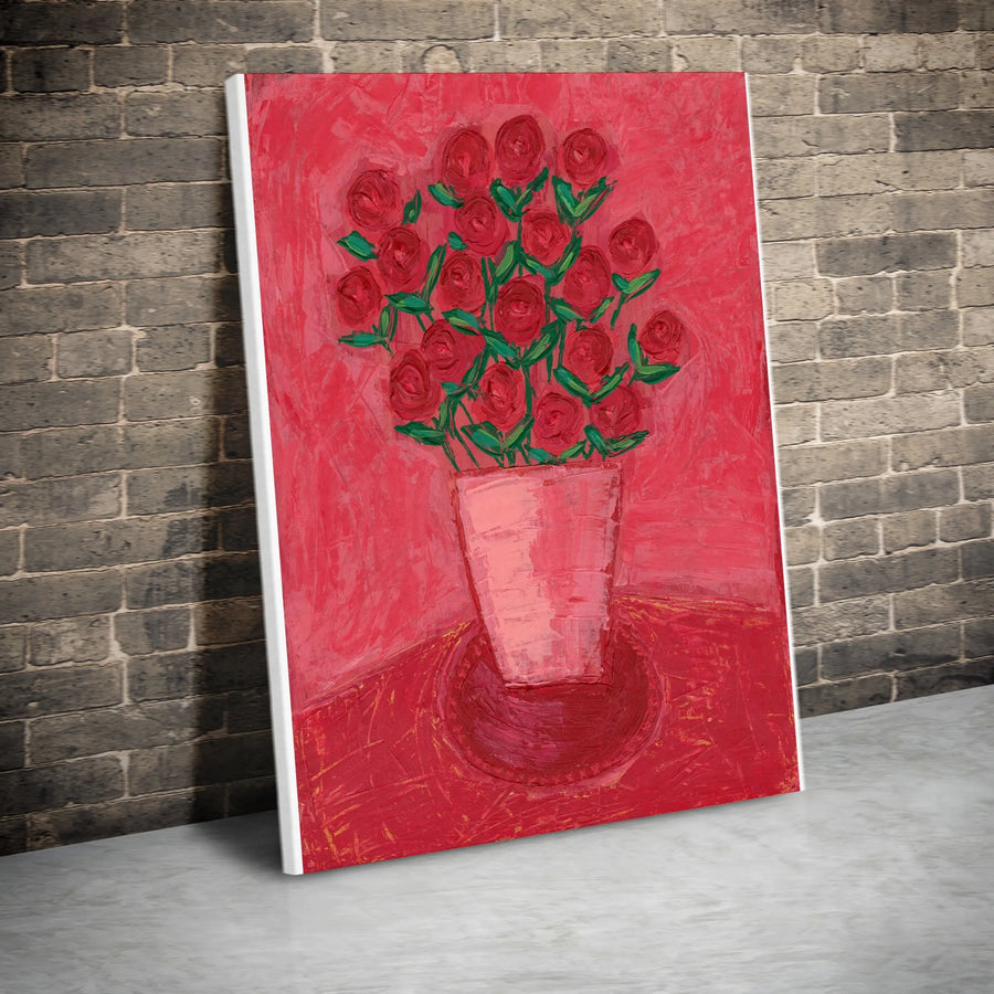 Red Roses Canvas Wall Art | Vibrant Painterly Floral Bouquet Print | Premium 1.25" Thick Gallery Wrap | Romantic Living Room Decor & Anniversary Gift