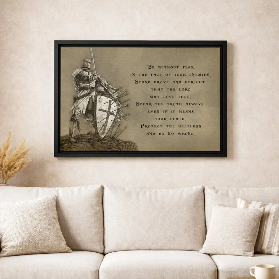 Templar Knight Wall Art | Be Without Fear Quote Canvas | Premium Gallery-Wrapped Decor | Inspirational Christian Gift for Men