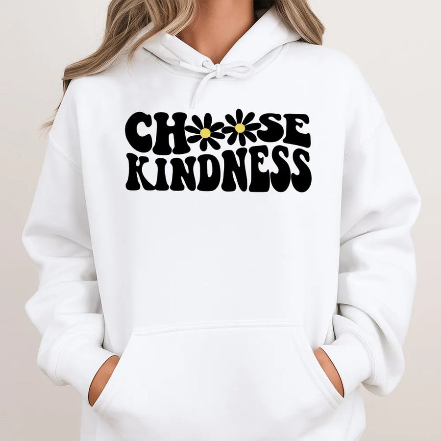 Choose Kindness Hoodie | Retro Daisy Flower Graphic | Premium Cotton Blend | Gift For Teacher And Kindness Advocate