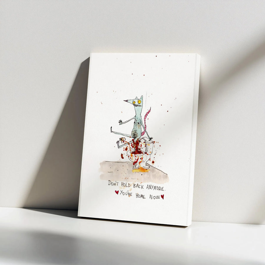 Funny Rat On Toilet Canvas Print | Dark Humor Bathroom Wall Art with Quote | Premium Gallery Wrapped Canvas | Unique Gag Gift for Men & Housewarming