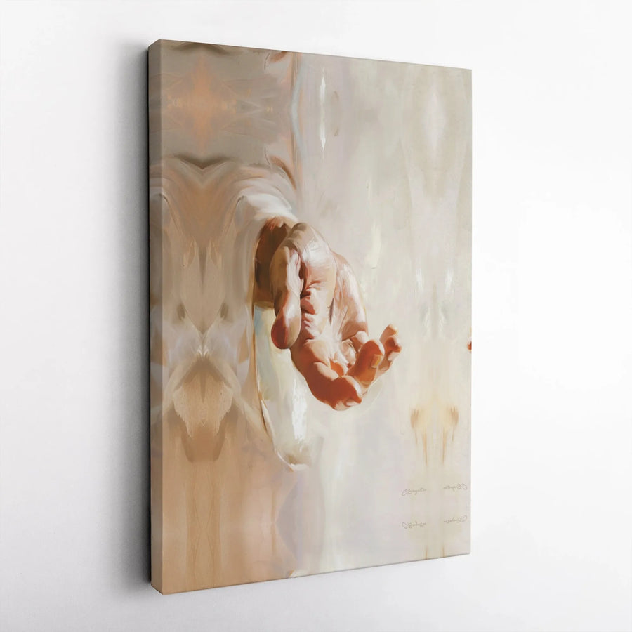 Jesus Hand Canvas Wall Art | Outstretched Hand Religious Painting | Premium Gallery Wrap Print | Christian Home Decor Gift