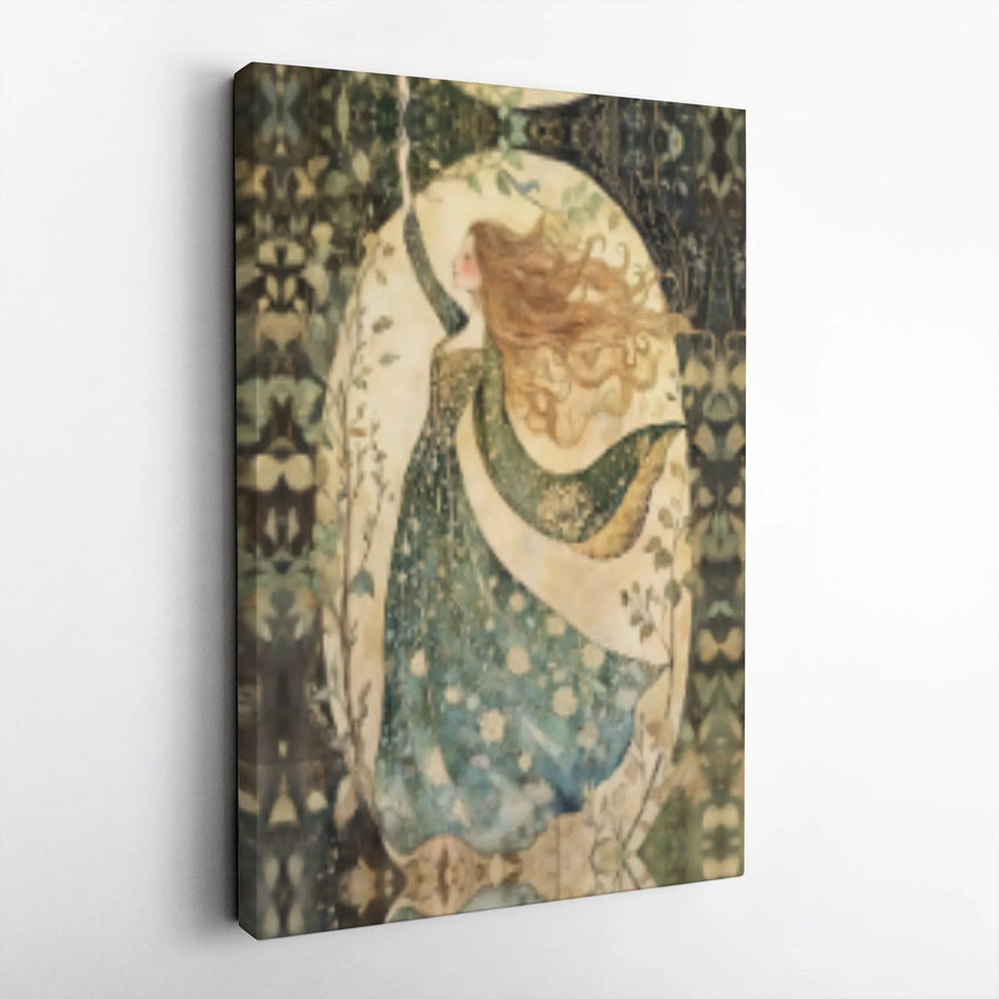 Art Nouveau Wall Art Canvas | Ethereal Forest Woman Portrait | Premium Gallery Wrap Print | Whimsical Home Decor Gift