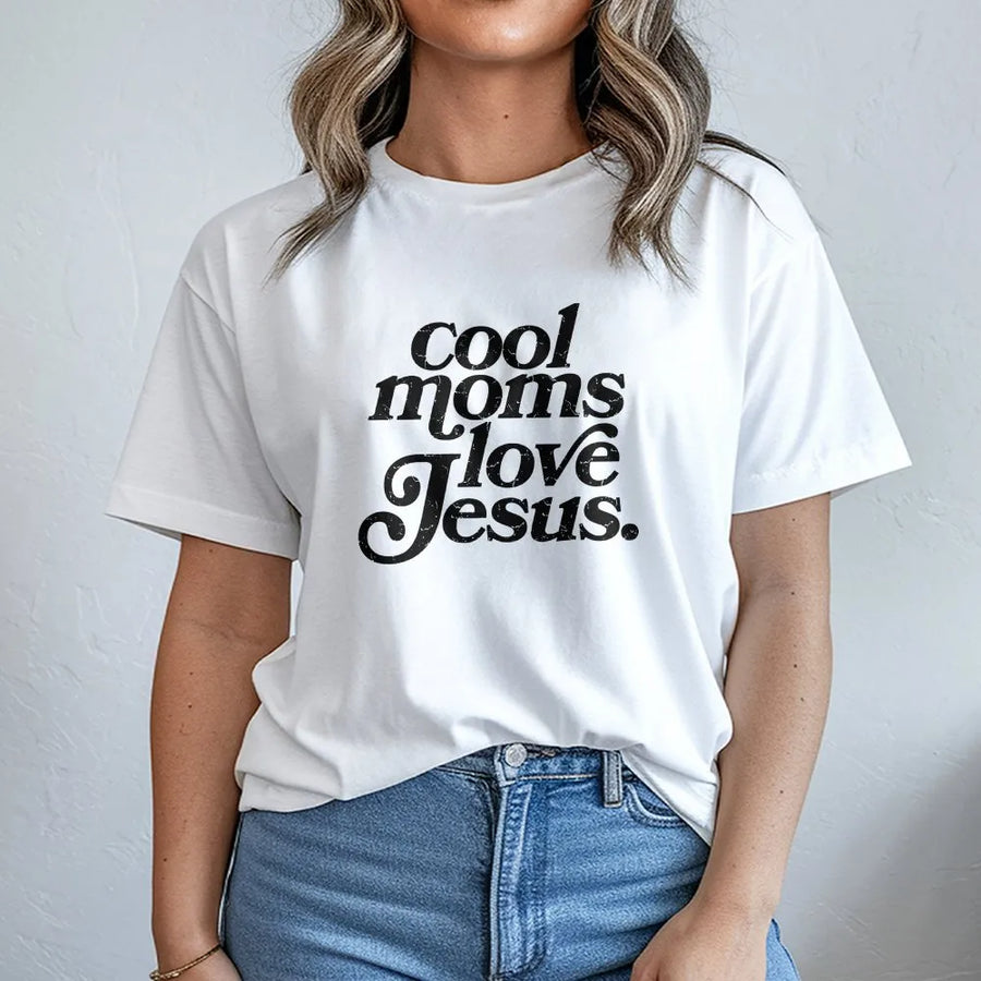 Cool Moms Love Jesus T-Shirt | Retro Faith Graphic Sweatshirt | Soft Cotton Blend | Religious Gift for Christian Mom, Mother's Day Present