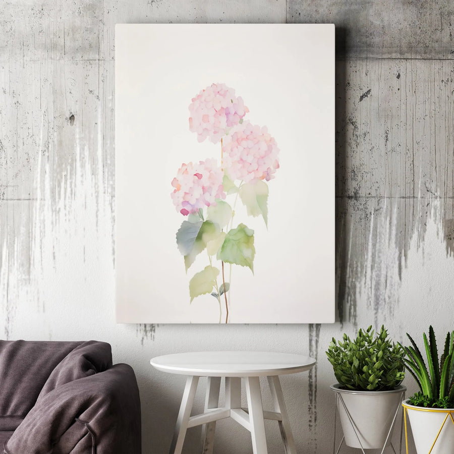Pink Hydrangea Wall Art | Soft Watercolor Floral Canvas Print | Premium Gallery-Wrapped Decor | Botanical Gift for Her