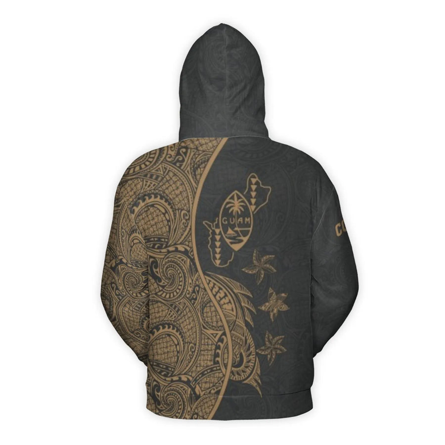Guam Hoodie | Polynesian Tribal Tattoo Print with Island Seal | Premium Polyester Brushed Fleece | Gift for Chamorro Pride Heritage