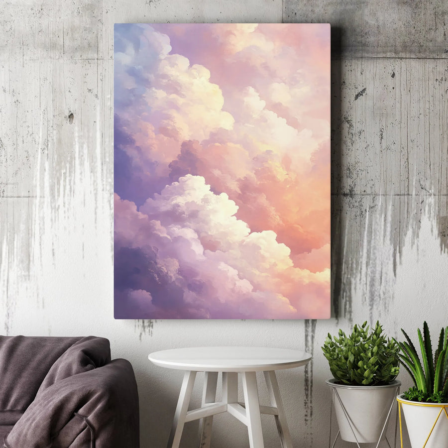 Abstract Cloud Canvas Wall Art | Dreamy Pastel Sunset Sky Painting | Premium Gallery Wrapped Print | Modern Minimalist Decor Gift for Bedroom