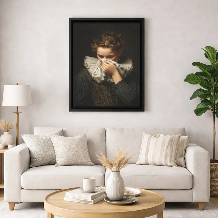 Renaissance Portrait Canvas Print | Melancholy Woman in Ruffle Collar | Gallery Wrapped 1.25" Profile | Moody Dark Academia Wall Art