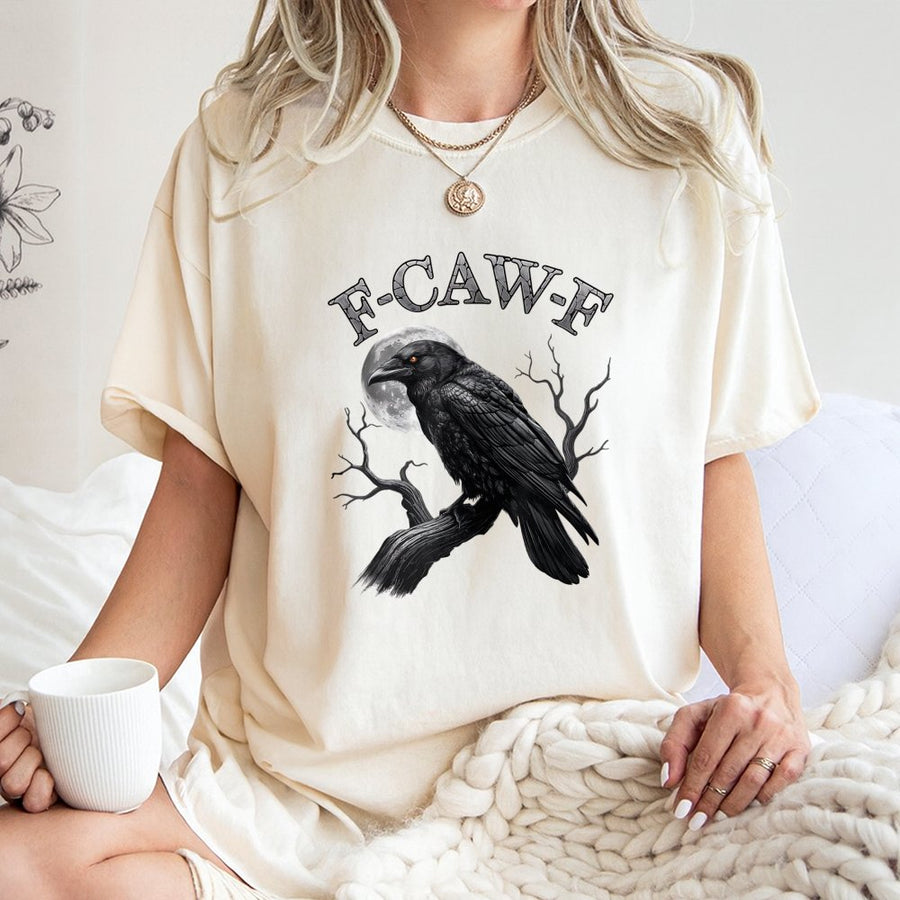 Gothic Crow Graphic T-Shirt | Spooky Raven Moon Design | Premium 100% Cotton Tee | Funny Dark Humor Bird Lover Gift