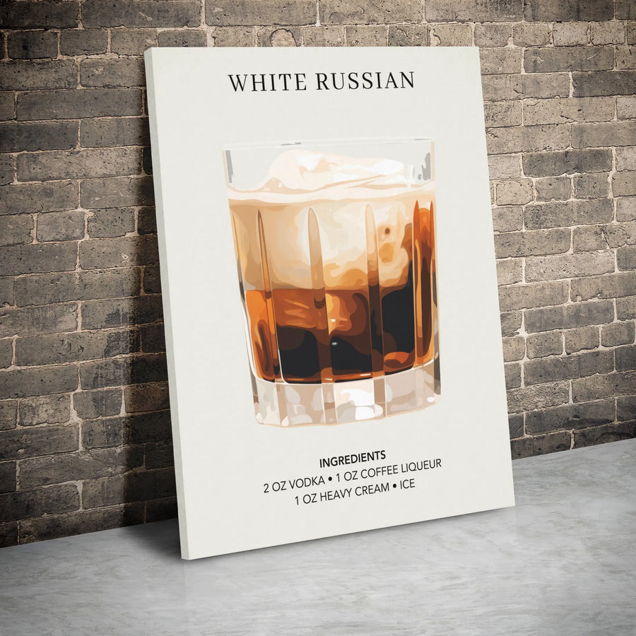 White Russian Cocktail Wall Art | Minimalist Recipe Print | Premium Gallery Wrap Canvas | Home Bar Decor Gift for Bartenders