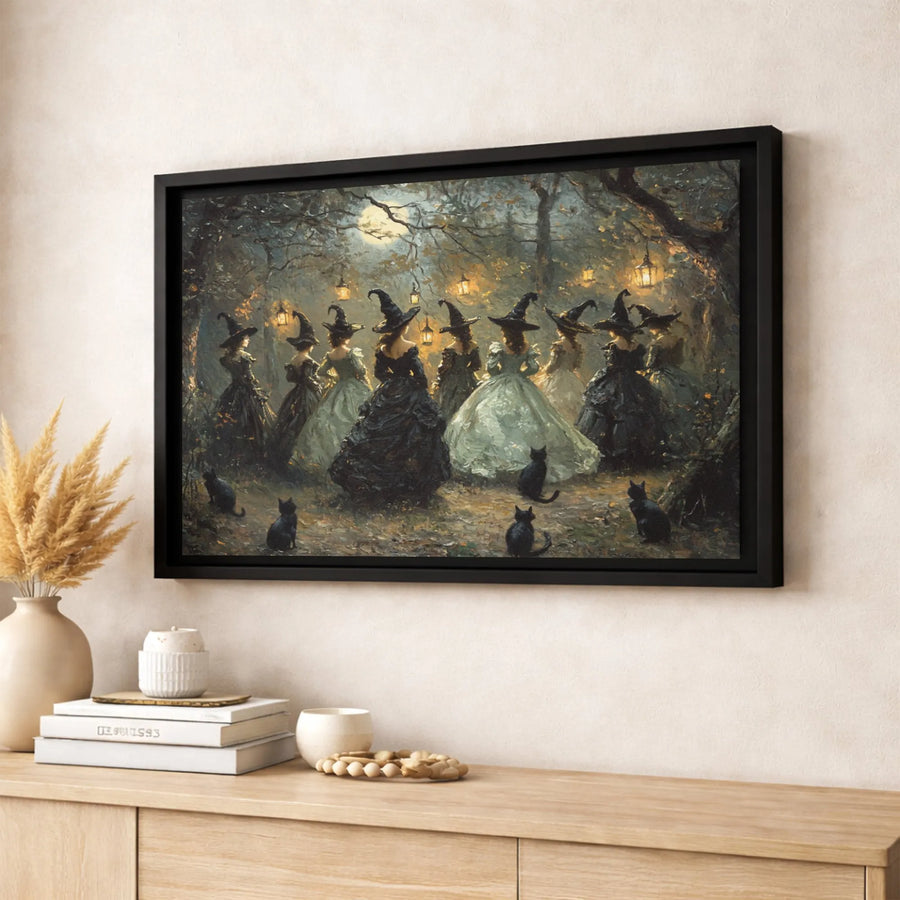 Witch Coven Canvas Wall Art | Moonlit Forest Witchcraft Decor | Premium Fade-Resistant Gallery Wrap | Gothic Halloween Home Gift