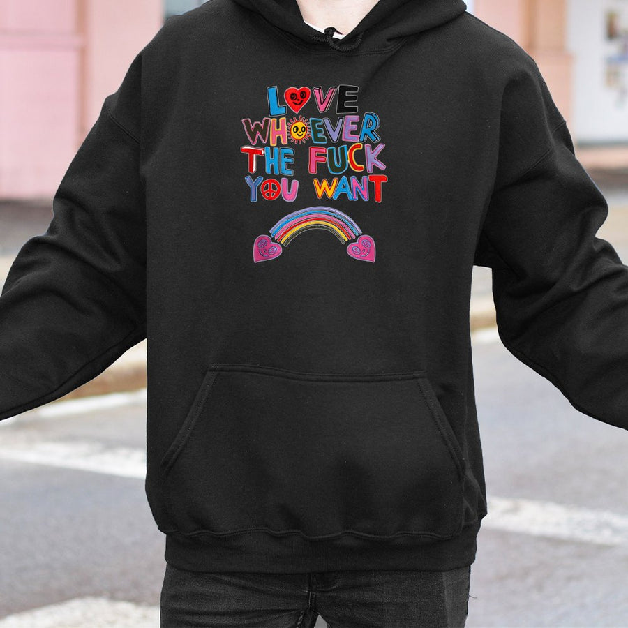 Love Whoever The F*** You Want Hoodie | Rainbow Pride Graphic Apparel | Premium Cotton Blend Pullover | LGBTQ Gift for Equality Supporters