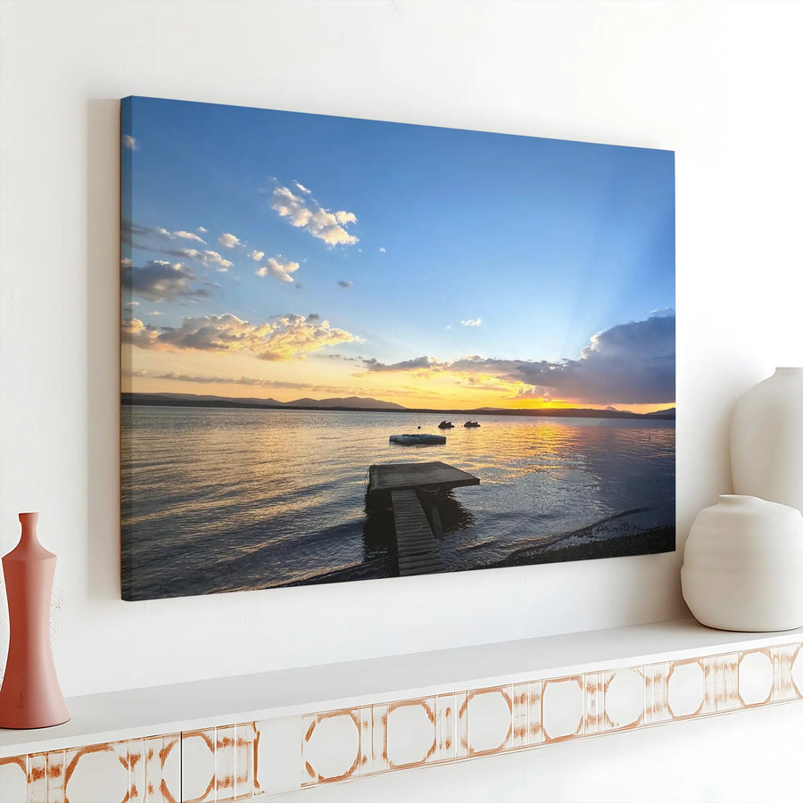 Lake Sunset Canvas Print | Peaceful Dock Horizon Scenery | Premium Gallery Wrap 1.25" Frame | Relaxing Home Office Decor Wall Art