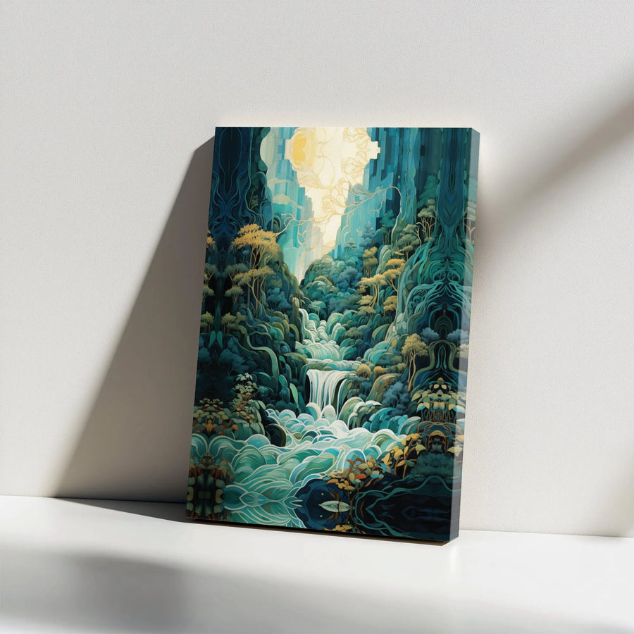 Waterfall Forest Canvas Wall Art | Surreal Botanical Landscape Print | Premium 1.25" Gallery Wrap | Nature-Inspired Home Decor