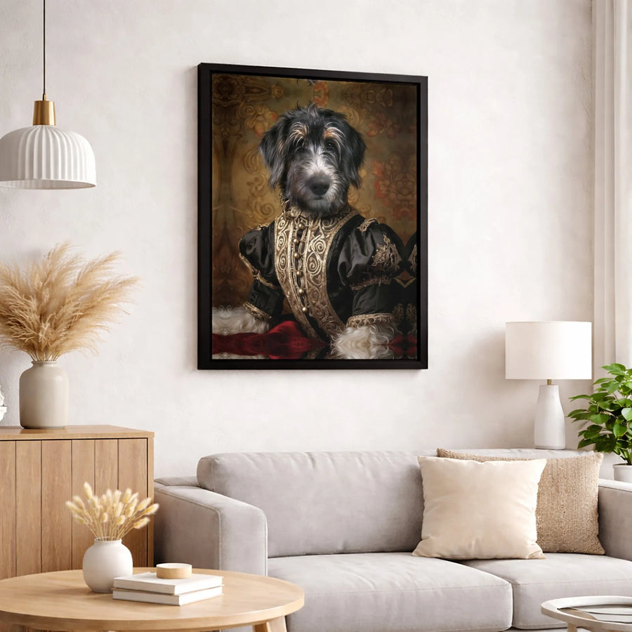 Regal Dog Portrait Canvas | Renaissance Noble Scruffy Dog Wall Art | Premium 1.25-Inch Gallery Wrap | Unique Pet Lover Gift Decor