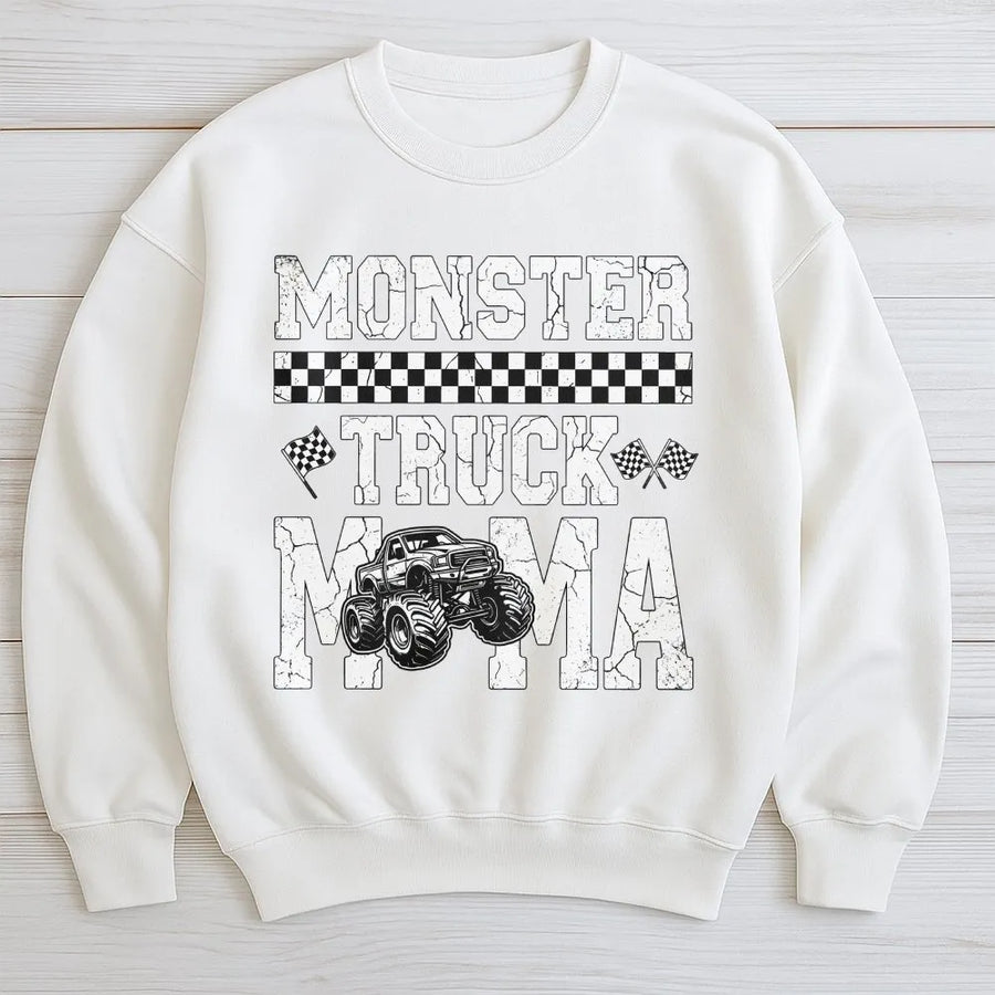 Monster Truck Mama Sweatshirt | Distressed Racing Graphic Crewneck | Premium Cotton Blend | Funny Mom Birthday Gift For Racing Fan