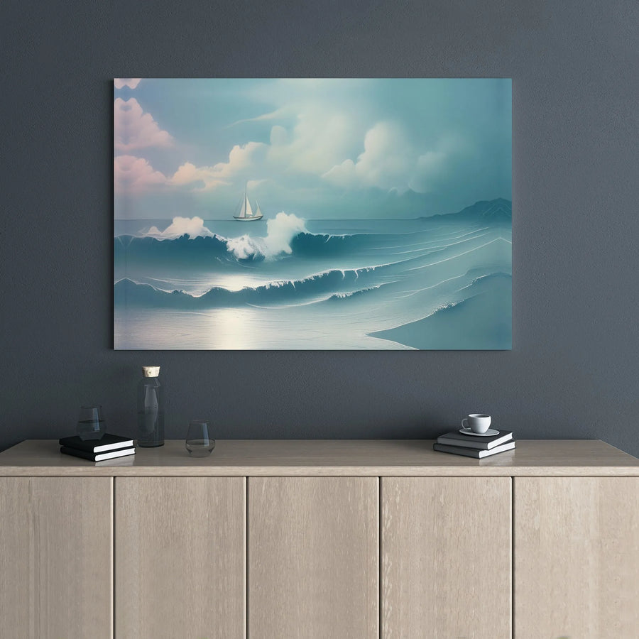 Coastal Seascape Canvas Art | Sailing Ship Ocean Waves Print | 1.25-Inch Gallery Wrap | Serene Beach Wall Decor for Living Room Office