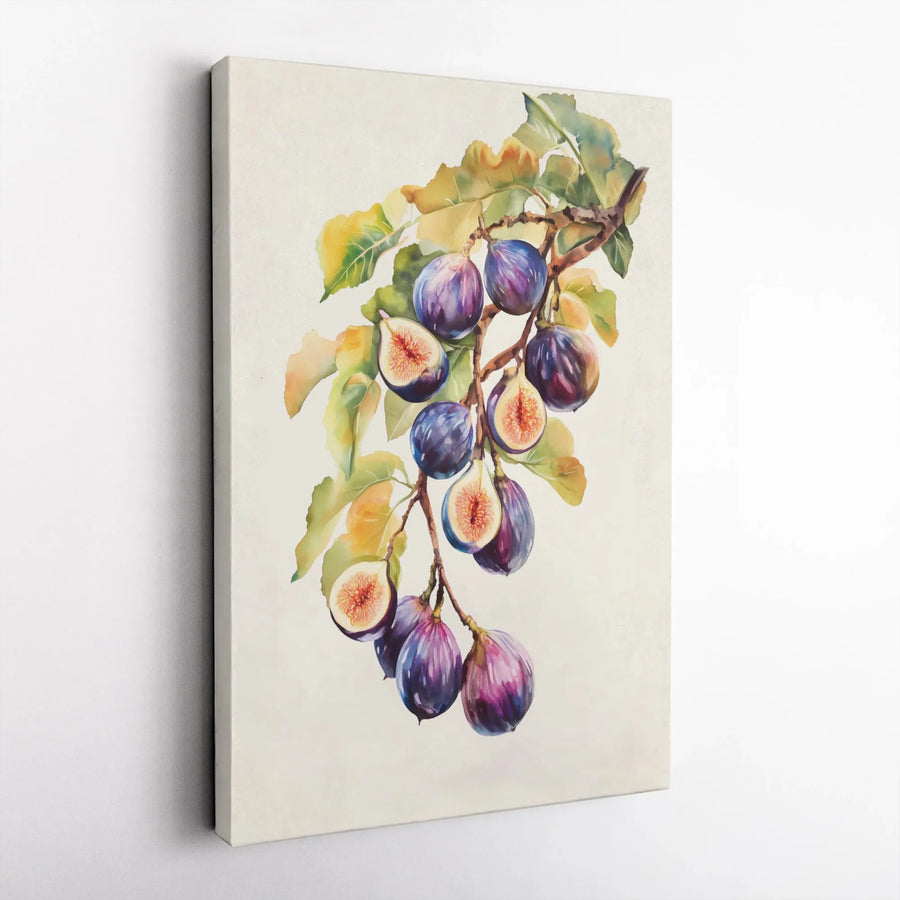 Fig Branch Watercolor Canvas Art | Botanical Kitchen Wall Decor | Premium Gallery Wrap Print | Nature Inspired Gift for Home