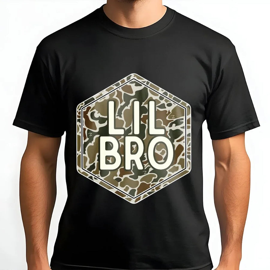 Lil Bro Camo T-Shirt | Hexagon Graphic Sweatshirt | Premium Cotton Blend | Matching Sibling Gift for Little Brother