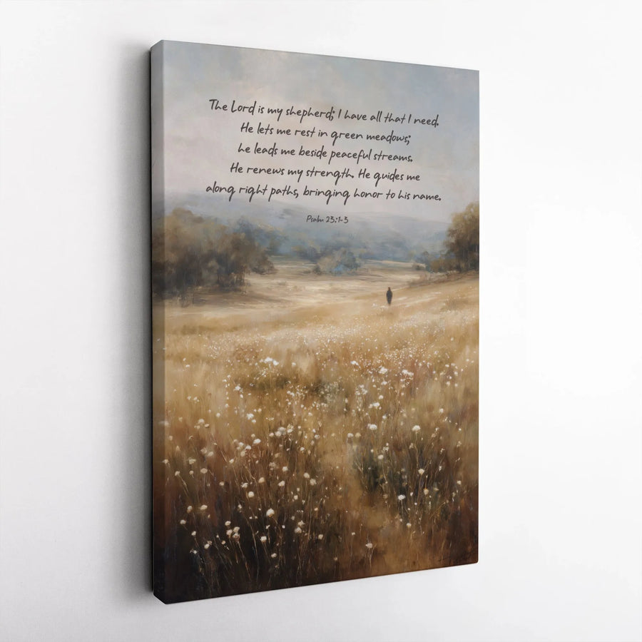 Psalm 23 Wall Art | The Lord Is My Shepherd Landscape Canvas | Premium Fade-Resistant Religious Decor | Christian Home & Office Gift