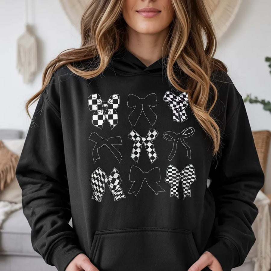 Coquette Bow Hoodie | Trendy Checkered Ribbon Aesthetic | Premium Soft Cotton Blend | Aesthetic Grunge Gift For Women & Teens