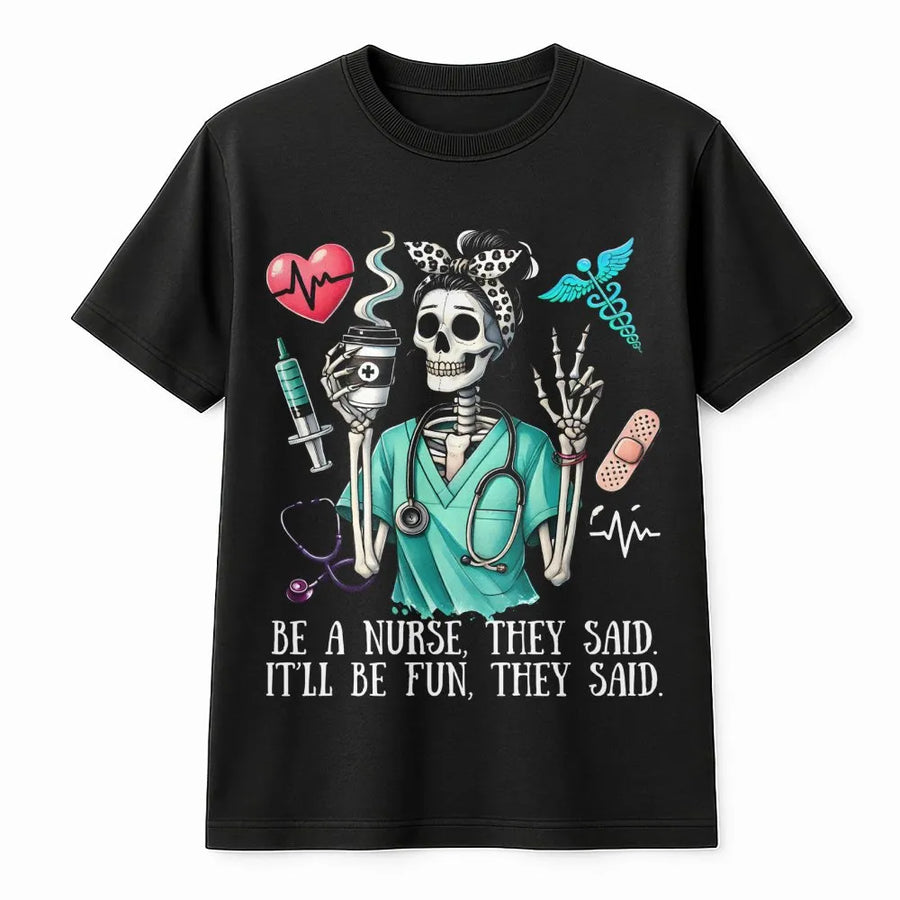Nurse Skeleton T-Shirt | Funny Nursing Humor Graphic Tee | 100% Cotton Medical Workwear | Perfect Gift for Nurses and Nursing Students