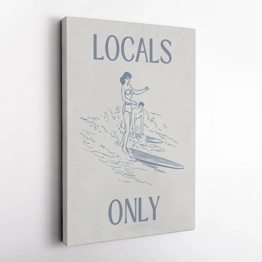 Locals Only Vertical Canvas | Retro Surfer Sketch Art Print | Premium 1.25" Thick Wall Art | Vintage Beach House Decor Gift for Surfers