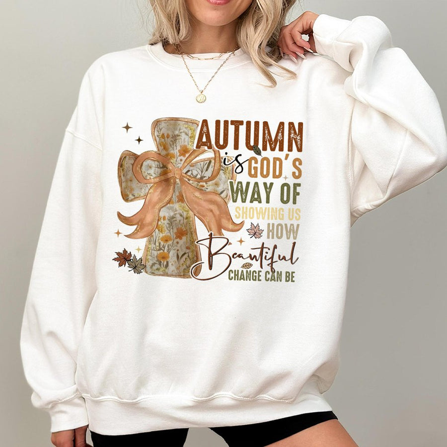 Autumn Is God's Way Sweatshirt | Wildflower Cross Aesthetic Print | Premium Cotton-Blend Pullover | Christian Fall Gift for Women