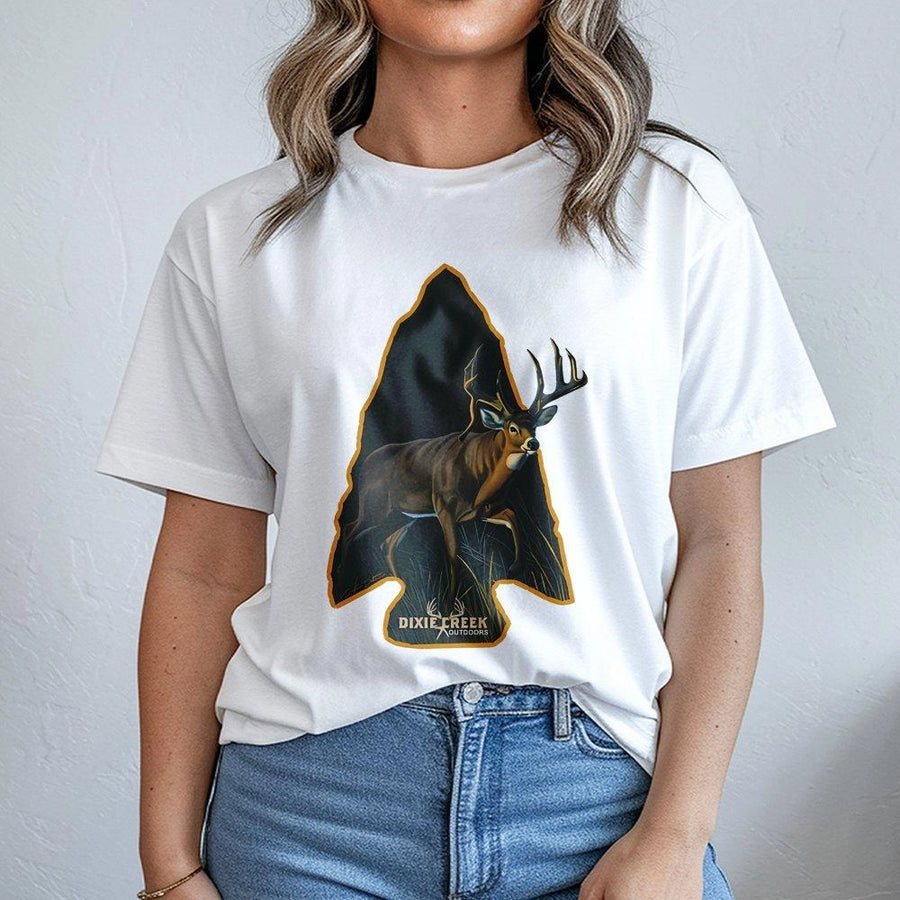 Whitetail Deer Hunting T-Shirt | Majestic Buck Arrowhead Graphic | Premium 100% Cotton Tee | Gift for Outdoorsman and Hunter