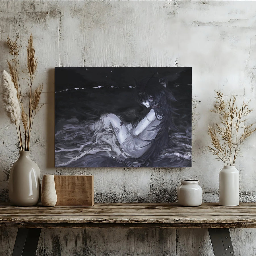 Gothic Anime Girl Canvas Art | Dark Fantasy Water Aesthetic Wall Decor | 1.25-Inch Gallery Wrap Print | Edgy Room Decor for Anime Fans