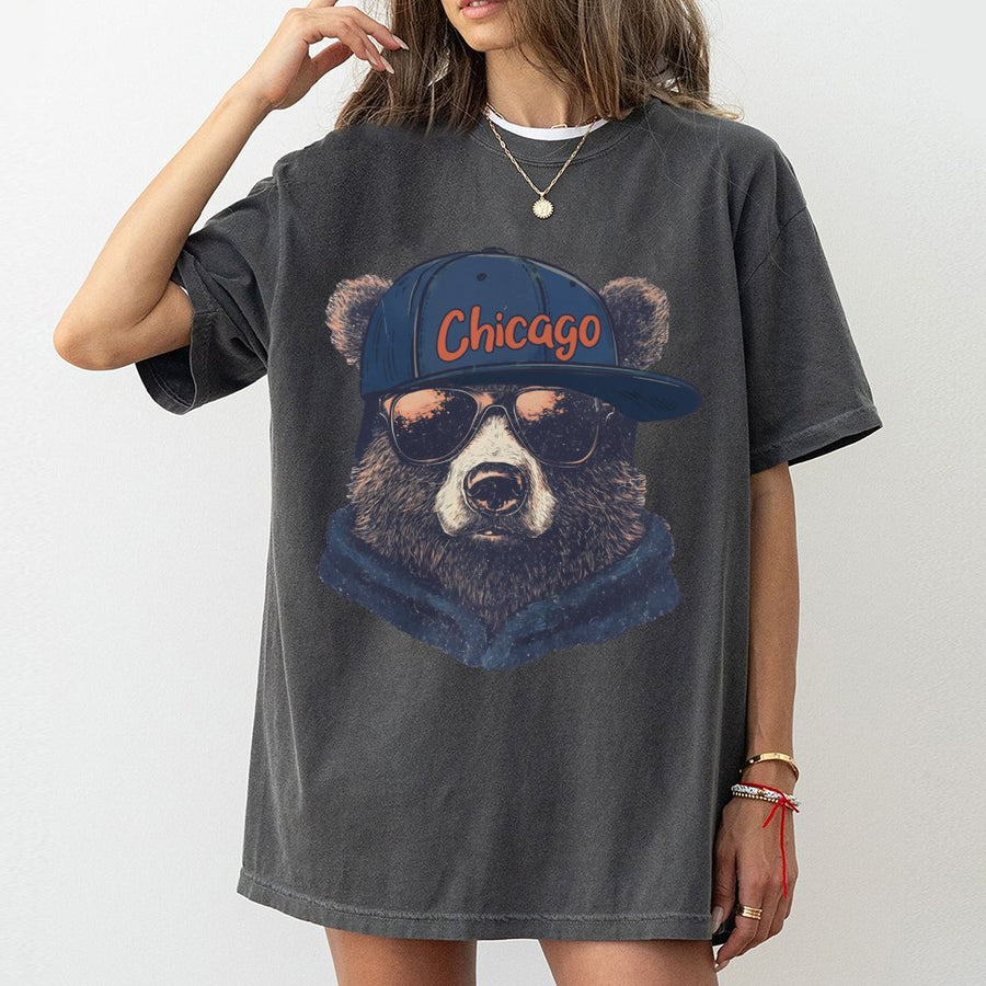 Chicago Bear With Sunglasses And Baseball Cap T-Shirt