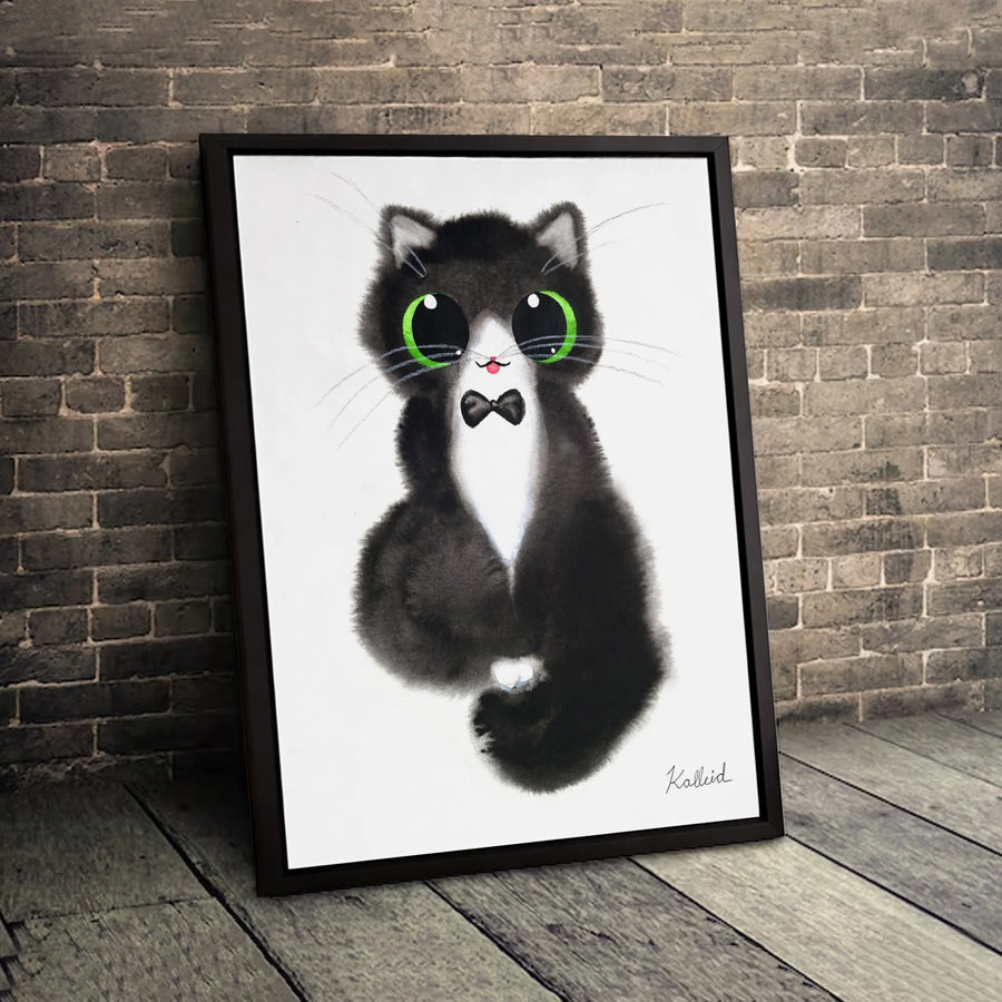 Black Cat Wall Art | Whimsical Watercolor Kitten with Bow Tie | Gallery Quality 1.25" Premium Canvas | Nursery or Living Room Decor Gift