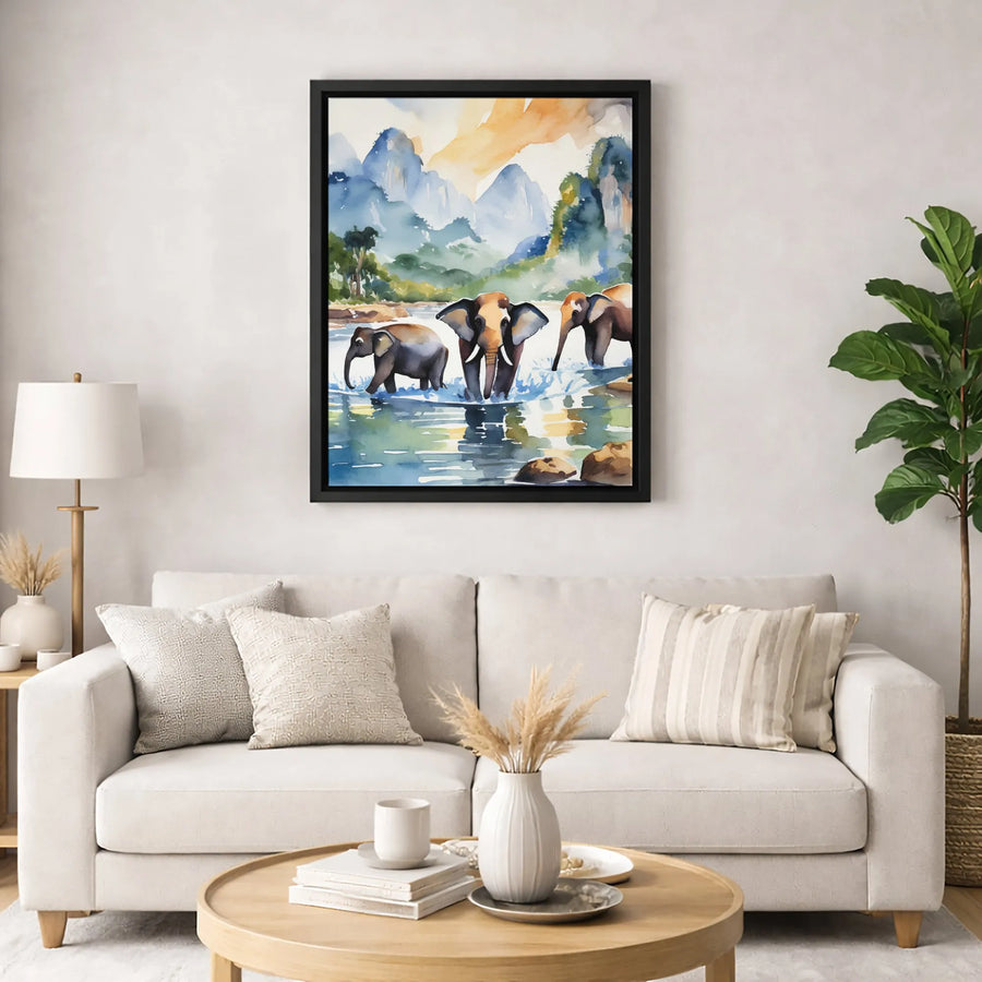 Elephant Wall Art | Watercolor Wildlife Painting | Premium Gallery Canvas | Nature Inspired Home Decor Gift