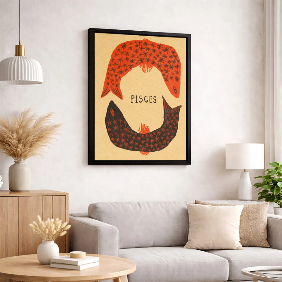 Pisces Zodiac Wall Art | Retro Bohemian Fish Astrology Print | Gallery Quality Stretched Canvas | Birthday Gift for Her or Him