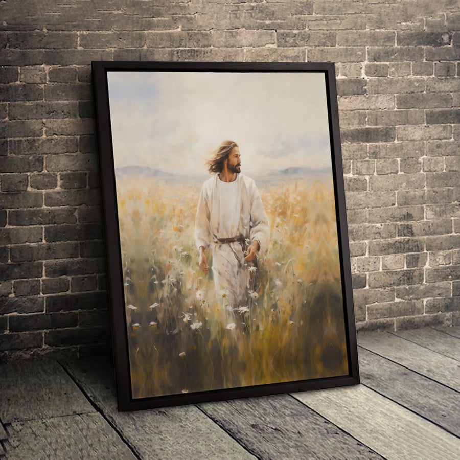 Jesus Christ Wall Art | Wildflower Meadow Religious Painting | Premium Gallery-Wrapped Canvas | Christian Home Decor Gift
