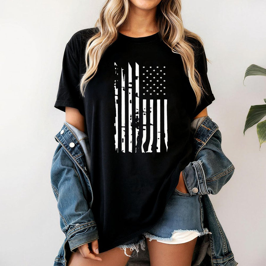 American Flag T-Shirt | Distressed Patriotic USA Design | Premium 100% Cotton Tee | Unisex Fourth of July Apparel Gift for Men and Women