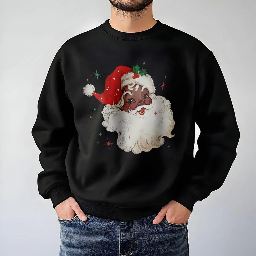 Black Santa Christmas Sweatshirt | Vintage Retro African American Holiday Pullover | Premium Cozy Unisex Graphic Sweater | Perfect Xmas Gift for Family