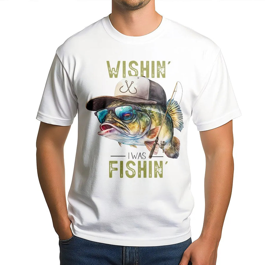 Wishin' Fishin' Bass T-Shirt | Cool Graphic Fishing Design | 100% Premium Cotton | Perfect Gift for Fishermen & Outdoor Enthusiasts